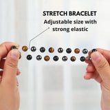 Crystal Vibe 8mm Triple Protection Bracelet - Beaded Bracelet with Natural Stones of Tiger Eye, Hematite, Black Obsidian - Elastic Adjustable Crystal Bracelet for Anxiety Relief, Spiritual Healing