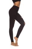 DIBAOLONG Womens High Waist Yoga Pants Cutout Ripped Tummy Control Workout Running Yoga Skinny Leggings Medium Black