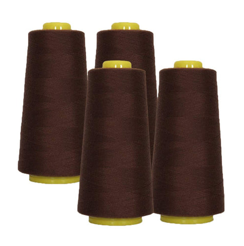 AK Trading 4-Pack CHOCOLATE BROWN All Purpose Sewing Thread Cones (6000 Yards Each) of High Tensile Polyester Thread Spools for Sewing, Quilting, Serger Machines, Overlock, Merrow & Embroidery