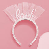 xo, Fetti Bachelorette Party Decorations Pearl Bride Headband | White Headpiece Bridal Shower Gift, Bridesmaid Favors