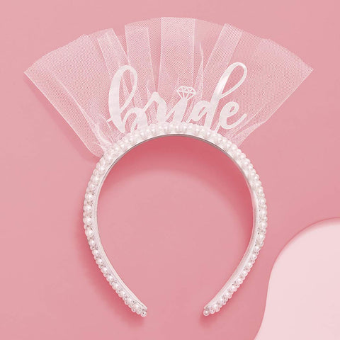 xo, Fetti Bachelorette Party Decorations Pearl Bride Headband | White Headpiece Bridal Shower Gift, Bridesmaid Favors