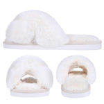 Evshine Women's Fuzzy Slippers Cross Band Memory Foam House Slippers Open Toe 8.5-9.5 Cream White