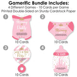 Big Dot of Happiness Little Princess Crown - 4 Pink and Gold Princess Baby Shower Games - 10 Cards Each - Who Knows Mommy Best, Mommy or Daddy Quiz, What’s in Your Purse and Oh Baby - Gamerific Bundle