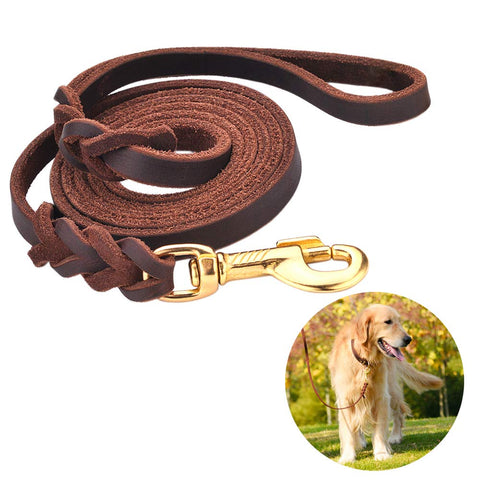 DAIHAQIKO Leather Dog Leash Braided 4ft/6ft Heavy Duty Training for Large Medium Small Breed Dog Brown Standard Pet Leashes (4FT * 1/2", Brown) 4FT * 1/2"