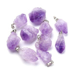 FASHEWELRY 20Pcs Natural Irregular Amethyst Rock Stone Pendants Healing Crystal Chakra Gemstone Charms for Jewelry Making Hole: 5x2.5mm 2-Purple Amethyst-Nugget
