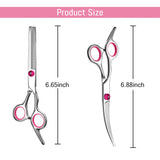 Petsvv 3 Pack Dog Grooming Scissors with Safety Round Tip, Perfect Stainless Steel Up-Curved Grooming Scissors Thinning Cutting Shears with Pet Grooming Comb for Dogs and Cats Pink 3 Pack