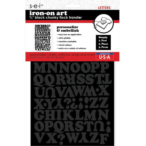 S·E·I SEI 9-170 -3/4-Inch Chunky Letter Iron on Transfer, Black, 1 Sheet 1 Count (Pack of 1)