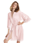 AW BRIDAL Women's Silk Robe Satin Robe with Lace Trim∣Bridal Party Robe Bridesmaids Robes Bride Robe for Wedding Day, S-XL Pink Medium