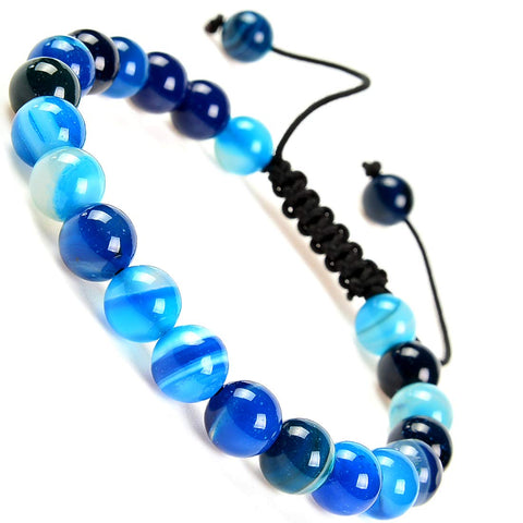 Massive Beads Natural Healing Power Gemstone Crystal Beads Unisex Adjustable Macrame Bracelets 8mm Agate Blue