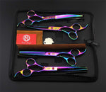 Purple Dragon Professional 7.0 inch 4PCS Pet Grooming Scissors Kit Japan Premium Steel Straight & Curved & Thinning Blade Dog Hair Cutting Shears Set with Case Rainbow