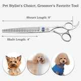Professional Dog Grooming Curved Straight Thinning/Blending/Chunking Scissors Kit JP-440C Stainless Steel Pet Cat Hair Cutting/Trimming Shears Silver (8" (23-Tooth)) 8" (23-Tooth)