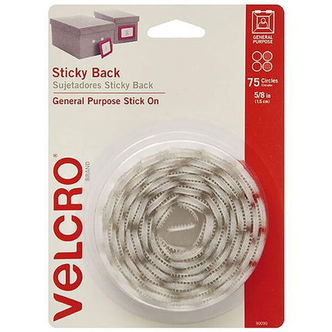 VELCRO Brand - Sticky Back Hook and Loop Fasteners | Perfect for Home or Office | 5/8in Coins | White, 75Pk
