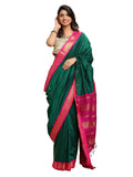 manvish drapes Gadwal Silk Cotton saree with Buttas and Peacock Border Saree with Contrast Blouse Piece (GREEN-RANI)