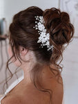 Unicra Flower Bride Wedding Hair Vine Pearl Bridal Hair Piece Leaf Hair Accessories Rhinestone Headband for Women and Girls (Silver) Silver