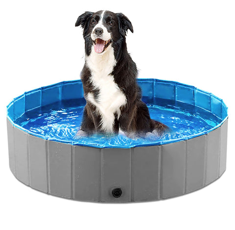 Jasonwell Foldable Dog Pet Bath Pool Collapsible Dog Pet Pool Bathing Tub Kiddie Pool for Dogs Cats and Kids (32inch.D x 8inch.H, Grey) S - 32" Gray