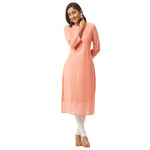 ZOLA Exclusive Georgette V Neck with 3/4th Sleeves and Calf Length Lucknowi Chikankari Ethnic Wear Straight Kurta for Women