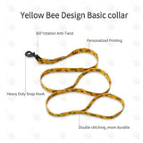 Dog Harness Collar Leash Set - No Pull Pet Adjustable Back Clip Halter Basic Collar Heavy Duty 5FT Anti-Twist Leash for Extra Small Puppy Medium Large Breed Training Easy Walk Running (Yellow Bee, S) Yellow Bee