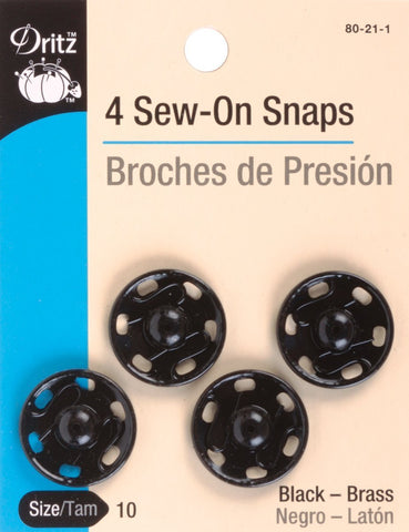 Dritz 80-21-1 Sew-On Snaps, Black, Size 10 4-Count