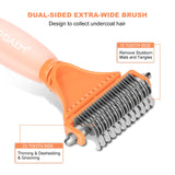 Pet Undercoat Grooming Rake for Dogs & Cats, 2 Sided Dematting Comb, Deshedding Brush Tool for Shedding Long Medium Haired, Removing Tangled, Loose Hair & Knots From Animals Coat, Silicone Gel Handle Silicone Gel Handle Double sided different width