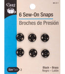 Dritz 80-2-1 Sew-On Snaps, Black, Size 2 6-Count