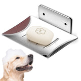 Vila Dog Shower Soap Bar Stainless Steel Holder, Wall-Mounted Shower Dish for Dogs, Cats, Dove and Ferrets, Self-Adhesive with Suction, Stainless Steel