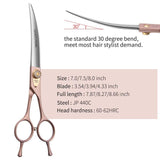 Fenice Peak Professional Curved Dog Grooming Scissors 7.5'' Rose Gold 440C Stainless Steel Pet Cutting Shears Safety Trimming Shearing for Dogs Cats Curved Shear 7.5''
