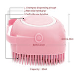 Pet Dog Shedding Shampoo Dispenser Brush Comb Pet Bath Massage Shower Bubbles Self Cleaning Hair Fur Ggrooming Brush Scrubber Brush for Bathing Hair Removal Soft Silicone Rubber Brushes (8*8cm, pink)