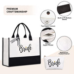 Lamyba Bride Bag with Makeup Bag and Reinforced Bottom, Bride Gifts/Bridal Shower Gifts for Bride, Black and White