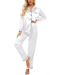 Ekouaer Women's Satin Pajama Set Classic Button Down Loungewear Long Sleeve Sleepwear Premium Silk Pjs Set S-XXL White Medium