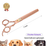 PURPLEBIRD 7 Inch 21-Teeth Chunkers Dog Grooming Scissors,Professional Safety Blunt Tip Trimming Shearing for Dogs Cats Japanese Stainless Steel Bronze 7in Chunker
