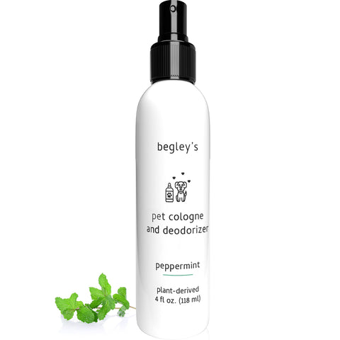 Begley’s Natural Pet Cologne and Deodorizer - Premium Essential Oil Scented Dog Body Spray and Cat Perfume - Dog Grooming Spray and Pet Odor Eliminator - Cat Cologne Mist, Dog Cologne Spray Long Lasting - 4 oz, Peppermint 4 Fl Oz (Pack of 1)