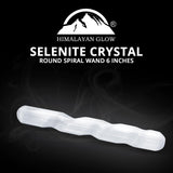 Himalayan Glow WBM Selenite Crystal Round Spiral Wand 6 Inches, |Home Décor| Healing Crystal Wand for Spiritual Protection and Meditation Selenite wand
