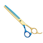 Recubay Dog Cat Scissors for Grooming, Pet Shears for Thick Coats and Matted Hair, Thinner Curved Straight Chunker Stainless Steel Shears 7" Thinner Blue