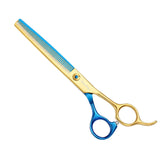Recubay Dog Cat Scissors for Grooming, Pet Shears for Thick Coats and Matted Hair, Thinner Curved Straight Chunker Stainless Steel Shears 7" Thinner Blue