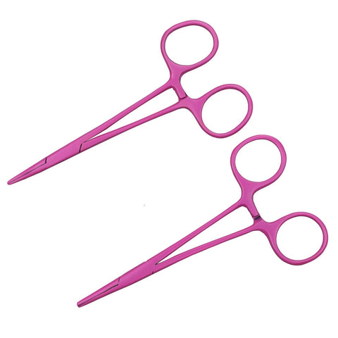 Motanar Pet Colourful Stainless Steel Hemostat Hemostatic Forcep,Pet Ear Hair Pull Forcep,Bend Head and Straight Head kit (Pink) Pink