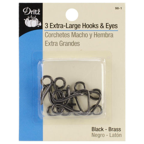 Dritz Hooks & Eyes Eye-Treatment-balms, Extra-Large Hook & Eye Closures, Black, 3
