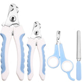 Mudder 4 Pieces Dog Nail Clippers Kit Dog Cat Pets Nail Clippers and Trimmers with Safety Guard to Avoid Over Cutting and Nail File for Large and Small Animals (Blue and White)