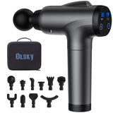 OLsky Massage Gun Deep Tissue, Handheld Electric Muscle Massager, High Intensity Percussion Massage Device for Pain Relief with 10 Attachments & 30 Speed(Grey) Grey