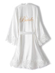 DQSSYTTX Bride Bridesmaid Robes with Lace Trim Embroidery Silky Satin Bathrobe for Women Wedding Party Sleepwear Kimono Robe X-Large White