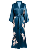 BABEYOND Kimono Robe Cover up Long Floral Satin Sleepwear Silky Bathrobe Bachelorette Robe Dark Green