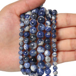 60pcs 6mm Natural Stone Beads White Blue Sodalite Beads Energy Crystal Healing Power Gemstone for Jewelry Making, DIY Bracelet Necklace Blue White Sodalite