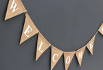WELCOME BABY Burlap Baby Shower Banner Welcome Baby Home Decor Birthday decor Spring shower baby photo props Baby announcement