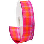 Morex Ribbon Color Chic Plaid Ribbon, Magenta/Tangerine 1.5" x 50 Yd