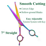 7" Dog Grooming Scissors Set, Reversible Trimming Thinning Chunkers, Curved , Straight Cat Pet Hair Cutting Shears with Safety Rounded Tip for Grooming Full Body, Professional Quality, Multi-colored Chunker Set-multicolor-rounded Tip