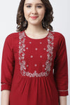 Rajnandini Women's Pure Cambric Cotton Embroidered Kurti (JOPLJPR118-P_Maroon)