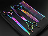 Purple Dragon 8 inch 3 in 1 Professional Pet Grooming Thinning Scissors - Upward Curved Shears and Dog Hair Cutting Scissor - Perfect for Pet Groomer or Family DIY Use (Rainbow) Rainbow