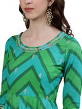 ishin Women's Cotton Green Embroidered Anarkali Kurta Set with Dupatta
