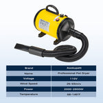 Aookupett Dog Dryer 2800w/3.8HP High Velocity Dryer for Dog, Stepless Adjustable Speed Pet Dryer, Dog Blower Grooming Dryer for Cat & Dog with Heater, Household Dog Blow Dryer with 4 Nozzles Yellow