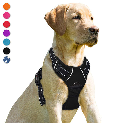 BARKBAY No Pull Dog Harness Front Clip Heavy Duty Reflective Easy Control Handle for Large Dog Walking(Black,L) Large(Chest:27-32") Black