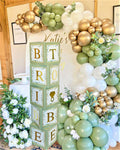 101 PC Greenery Bridal Shower Decorations Balloon Boxes Gold- Blocks with BRIDE TO BE + GROOM + A - Z Letters and 40 Balloons- Engagement Bachelorette Parties Weddings Centerpieces Photo Booth Props Sage Green